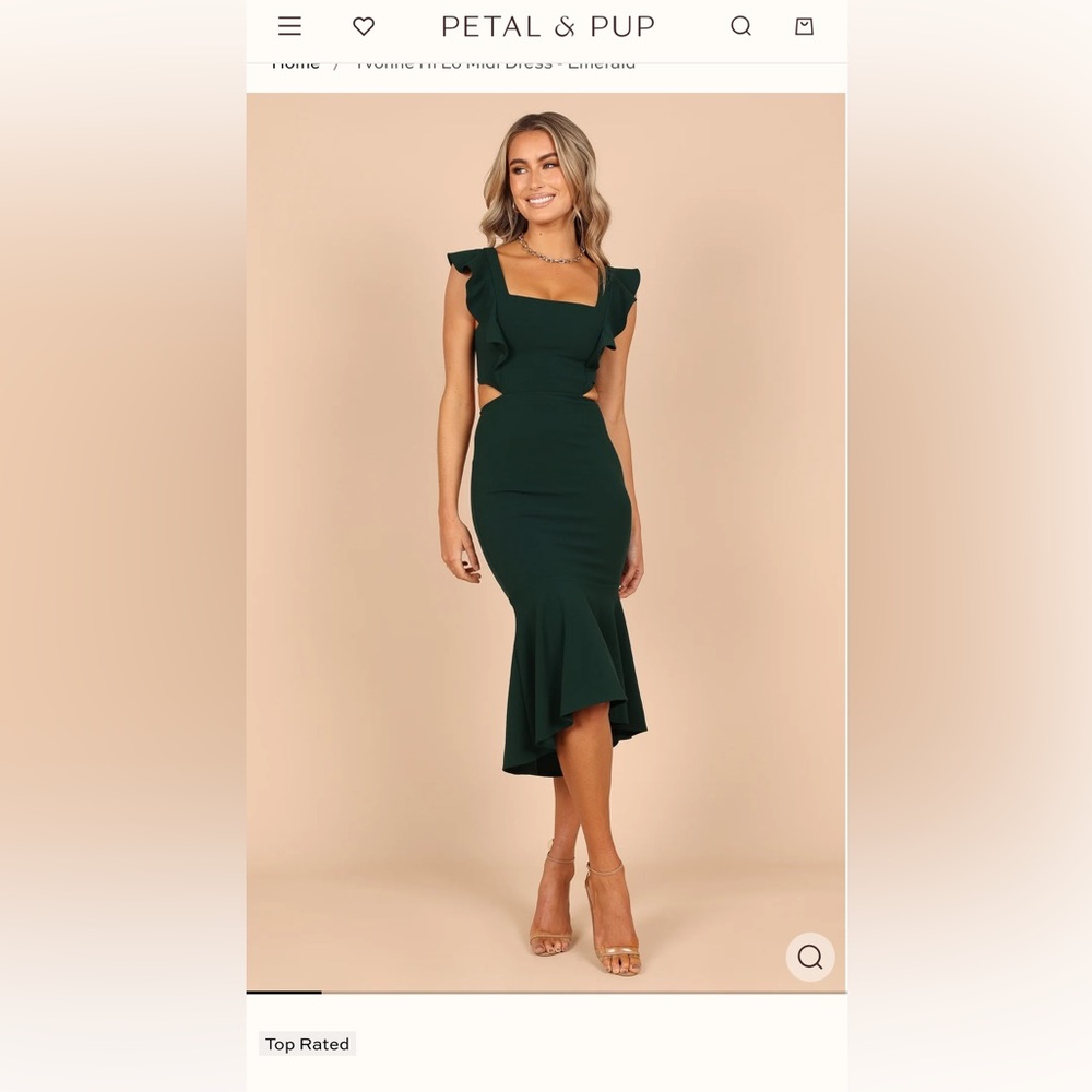 Petal & Pup Dark Green Ruffle High Low Midi Dress